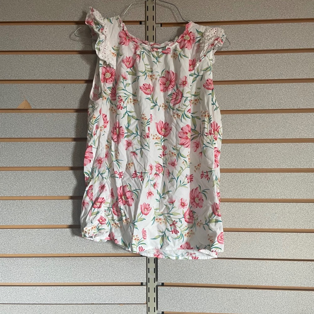 Beautiful Spring Womens L White Floral Print Sleeveless cap sleeves Top Rayon